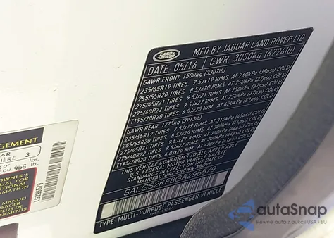 2016 Land Rover Range Rover 3.0L V6 Turbocharged Diesel Hse Td6 из США, поврежденный, VIN SALGS2KF8GA296579